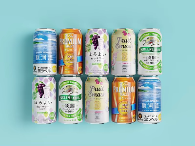Assorted Refreshing Beverage Cans With Various Fruit Flavors And Vibrant Packaging 3d model
