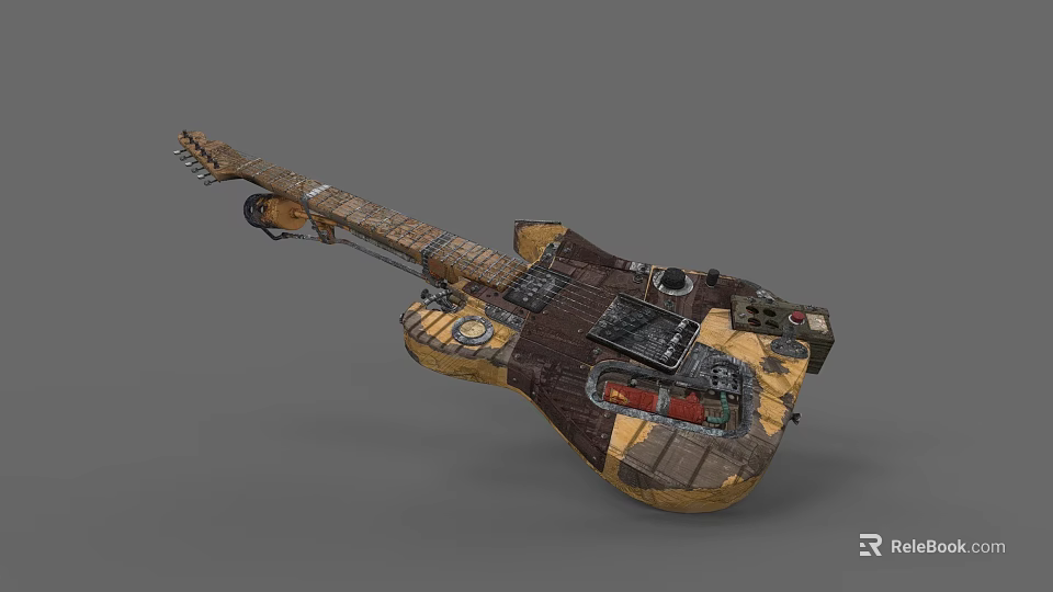 Vintage Electronic Guitar Featuring Mechanical Components And Electrical Parts In Unique 3D Model Design 3d model 