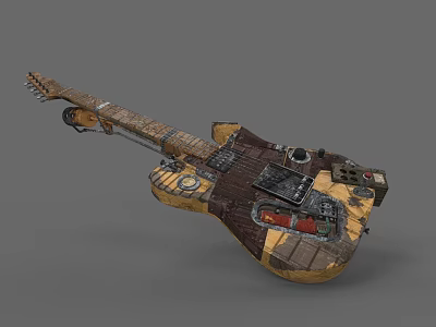 Vintage Electronic Guitar Featuring Mechanical Components And Electrical Parts In Unique 3D Model Design 3d model