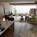 Modern Living Room Interior With Sofa TV Stand Coffee Table Area Rug And Potted Plants