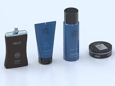 Elegant Perfume and Cosmetics Collection With Black Blue Bottles Tubes Jars 3d model