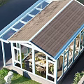 Modern Villa Balcony With Glass Structure And Surrounding Green Plants