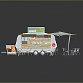 Outdoor Cafe Kiosk Design With White Canopy Tables And Chairs