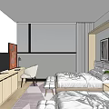 Hotel Guest Room With Two Double Beds Bedside Tables Lamps Framed Pictures Bench And Rug
