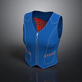 Blue Casual Vest With Front Zipper And Red Plaid Lining Pockets