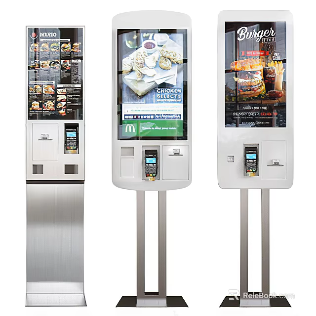 Modern Commercial Self-service Kiosk with Food Display and Touchscreen Payment System 3d model 