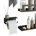 Black Bathroom Storage Rack With Towels Bath Sponge And Toiletries Bottles