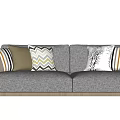 Modern Light Gray Two Seater Sofa With Geometric And Tree Pattern Pillows And Metal Legs 3d model