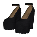 Black Leather Platform Shoes With Block Heel And Ankle Strap Design