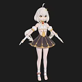 Anime Style Woman With White Hair Black And Gold Dress White Gloves And Socks