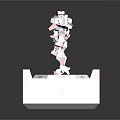 Red and White Robot Model on VINDICATOR Display Stand with Mechanical Design