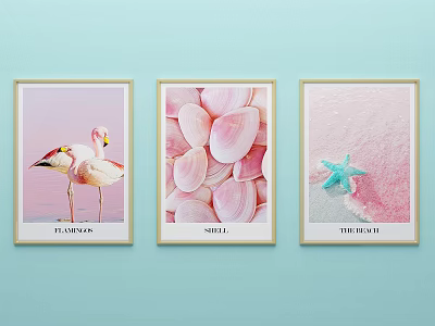 Three Piece Wall Art Decor with Flamingo Shell and Starfish Beach Themes 3d model