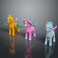 Colorful Cartoon Pony Toys With Rainbow Manes Wings And Yellow Pink Blue Colors