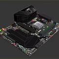 High Performance Computer Motherboard With CPU Heatsink And Expansion Slots 3d model