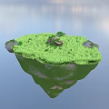 Floating Island With Lush Green Grass And Small Rocks In Sky