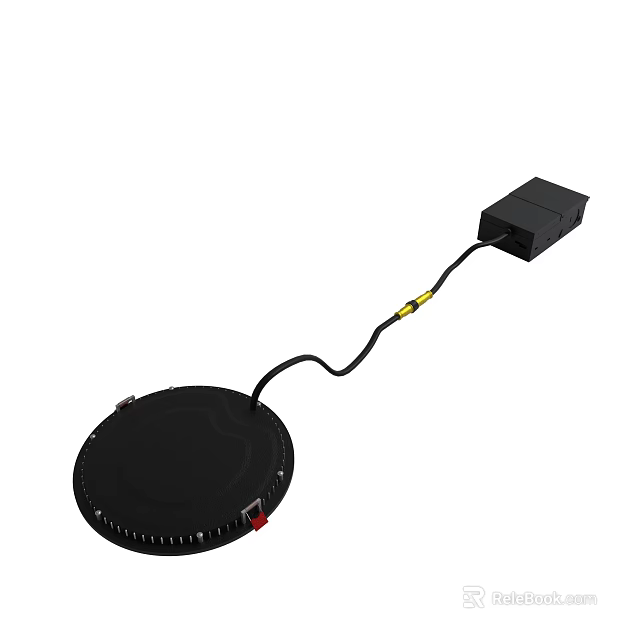 Circular Black Electronic Device with Connected Cable and Control Box 3d model 