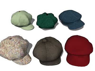 Trendy Different Colored Casual Hats Collection Featuring Various Styles And Tones 3d model