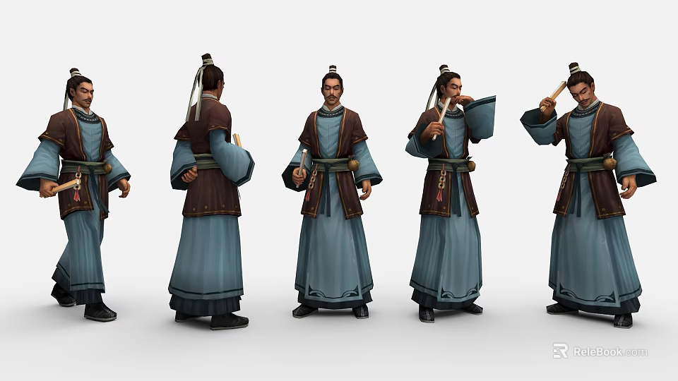 Ancient Chinese Game Character With Traditional Costume And Multiple Poses 3d model 
