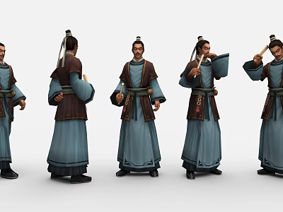 Ancient Chinese Game Character With Traditional Costume And Multiple Poses 3d model