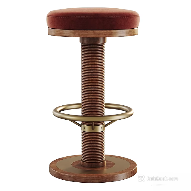 Red Cushioned Bar Stool With Metal Spring Base And Round Footrest Modern Design 3d model 
