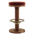 Red Cushioned Bar Stool With Metal Spring Base And Round Footrest Modern Design