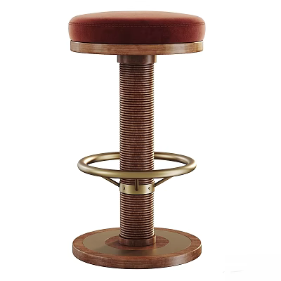 Red Cushioned Bar Stool With Metal Spring Base And Round Footrest Modern Design 3d model