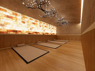 SPA Sauna Room With Wooden Floor Mats And Salt Brick Wall 3d model