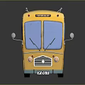 Yellow School Bus With Roof Rack Front Logo And Green Wheels