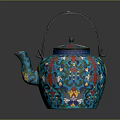 Vibrant Enamel Teapot With Intricate Floral Patterns And Decorative Handle
