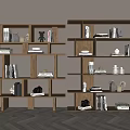 Modern Wooden Bookcase With Multiple Shelves Books Decorative Items Green Plant And Ornaments