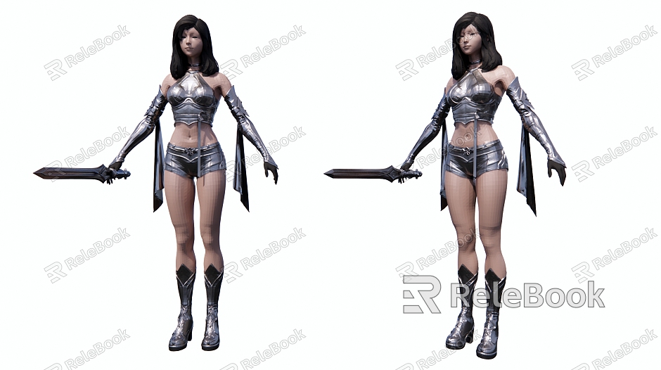 Modern game character super cool female swordsman model