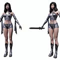Detailed Game Movie Female Warrior Character In Silver Armor Holding Sword With Dual Poses