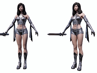 Modern game character super cool female swordsman 3d model