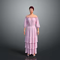 Elegant Female 3D Character Model With Pink Off Shoulder Layered Long Dress Design