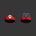 Red Hats With White M Logo And Big Eyes Design On Black Background
