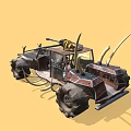 Custom Off-Road Vehicle With Spiked Exterior Large Tires Decorative Tusks And Roof Equipment
