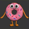 Cute Pink Cartoon Donut With Colorful Sprinkles Smiling Face And Orange Arms Legs