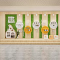 School Reading Corner With Wooden Green Yellow Decor Circular Bookshelves House Shaped Bookshelf Potted Plant
