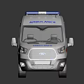 White Ambulance Vehicle With Blue Emergency Lights And Red Cross Sign