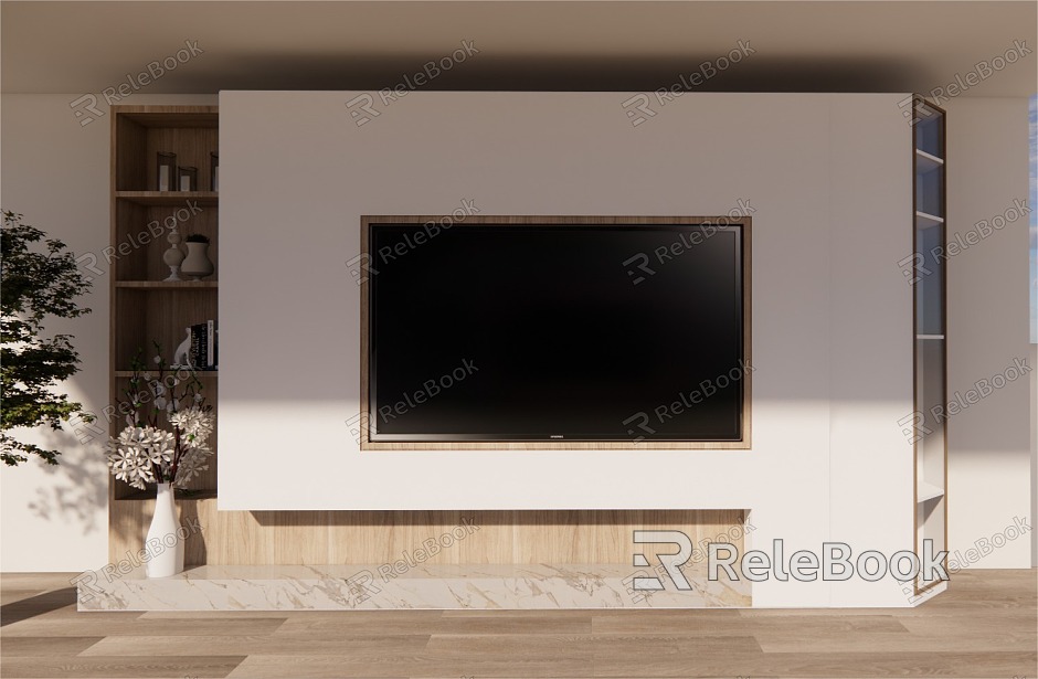 Living room log wind TV background wall model