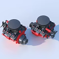 Two Red And Black Mechanical Components With Round Black Tops And Structured Design 3d model