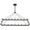 Modern Black Metal Chandelier With Linear Structure And Multiple Light Bulbs For Interior 3d model