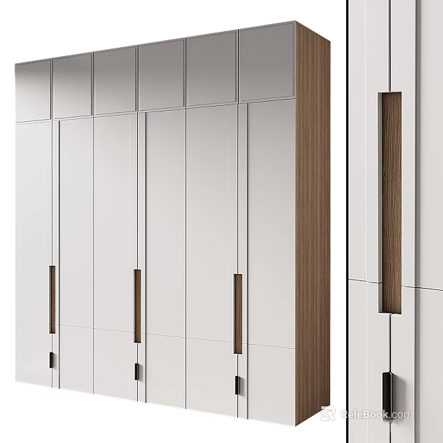 Modern Contemporary Wardrobe Design With White Cabinet Doors Wooden Panels And Sleek Handles 3d model 