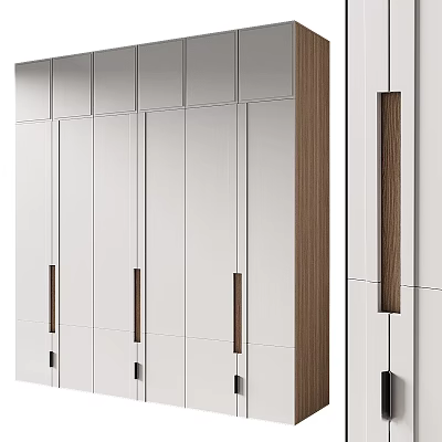 Modern Contemporary Wardrobe Design With White Cabinet Doors Wooden Panels And Sleek Handles 3d model