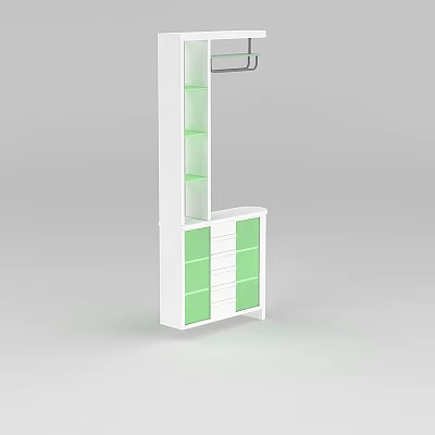 Tech Exhibition Hall Modern White Green Display Cabinet With Multiple Shelves And Drawers 3d model