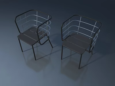 Modern Black Metal Frame Chairs With Woven Backrest In Gray Background 3d model