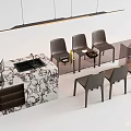 Modern Table and Chairs Set with Transparent Dining Table Grey Chairs and Marble Island
