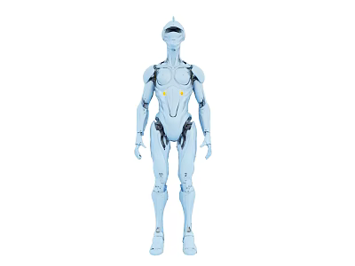 Futuristic Game and Movie Character Light Blue Humanoid Robot With Mechanical Features 3d model