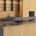 Modern Kitchen Cabinets With Wooden Island Dark Storage And Integrated Appliances
