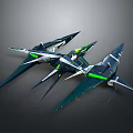 Space And Aerospace Dark Colored Spaceships With Green Lines In Flying Formation